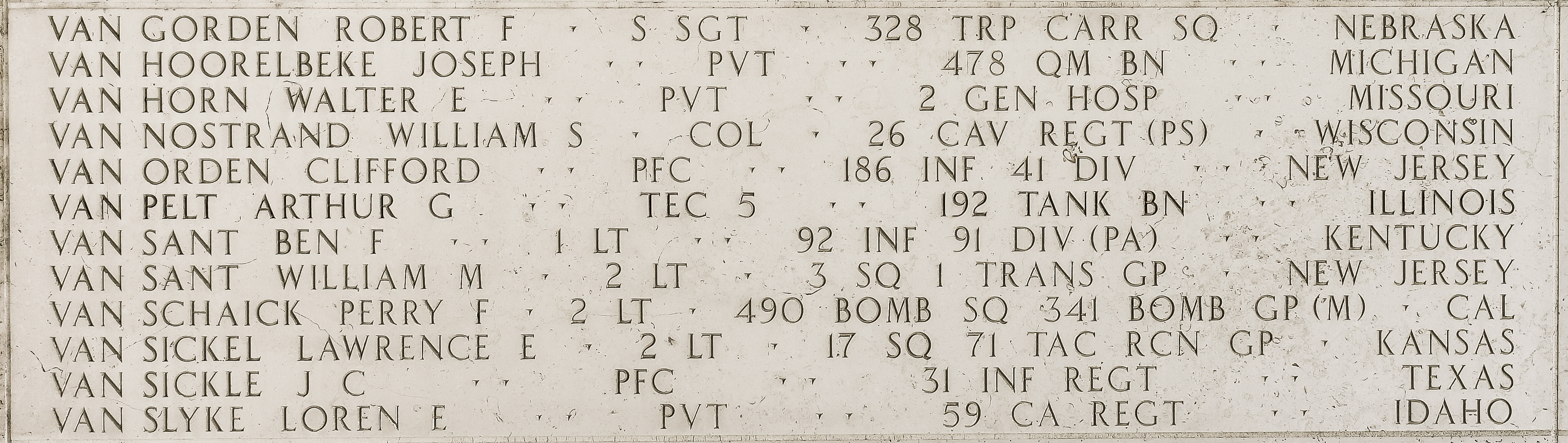 J. C. Van Sickle, Private First Class